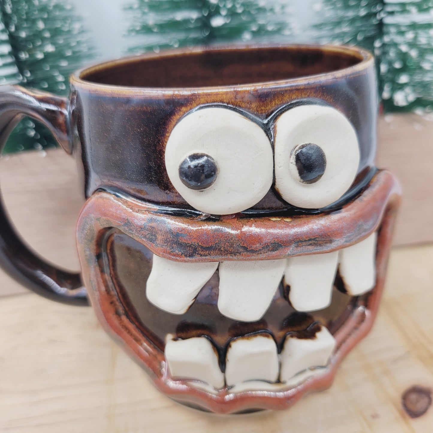 Taco Lover Coffee Cup | Handmade Pottery Face Mug | Funny Man Gift | Ceramic Stoneware | 16 Ounces Large | Chocolate