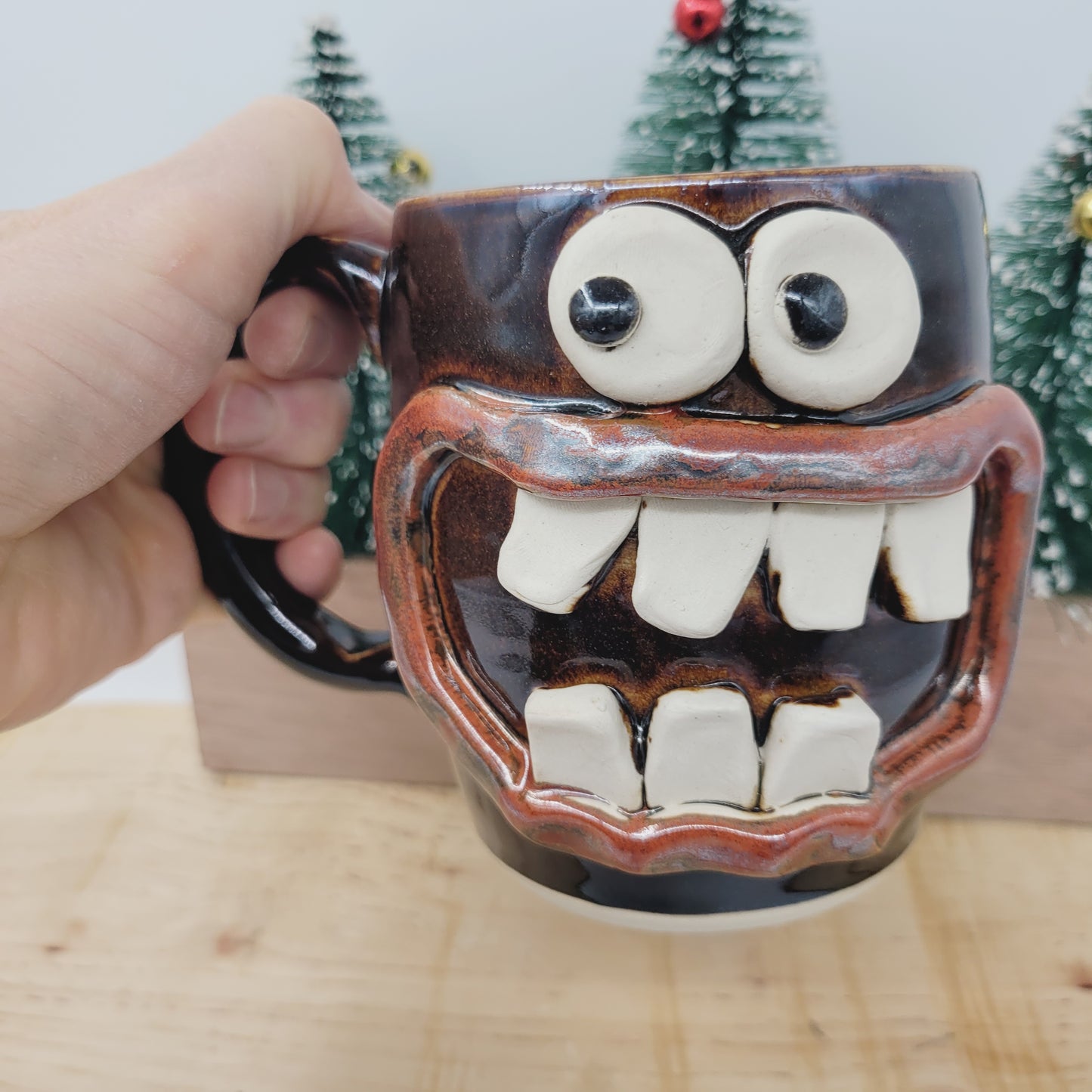 Taco Lover Coffee Cup | Handmade Pottery Face Mug | Funny Man Gift | Ceramic Stoneware | 16 Ounces Large | Chocolate