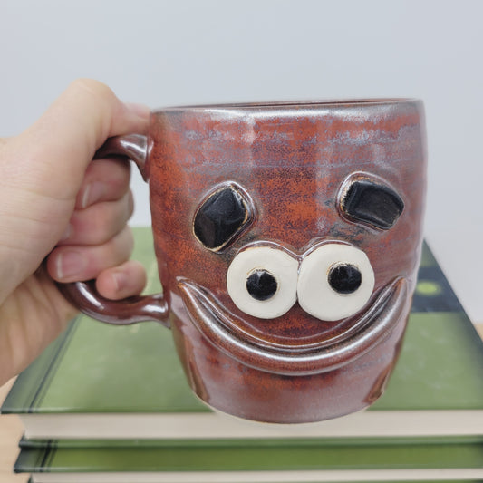 Smiley Face Mug | 16 Ounces | Cinnamon Red | Handmade Stoneware Pottery Coffee Cups