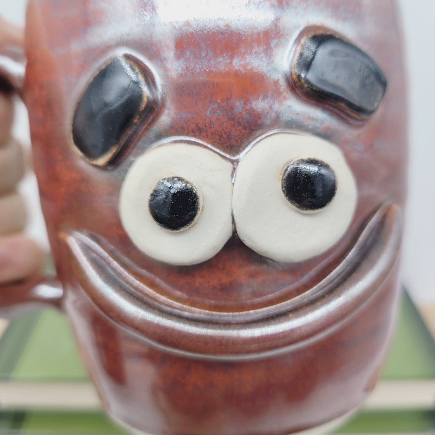 Smiley Face Mug | 16 Ounces | Cinnamon Red | Handmade Stoneware Pottery Coffee Cups