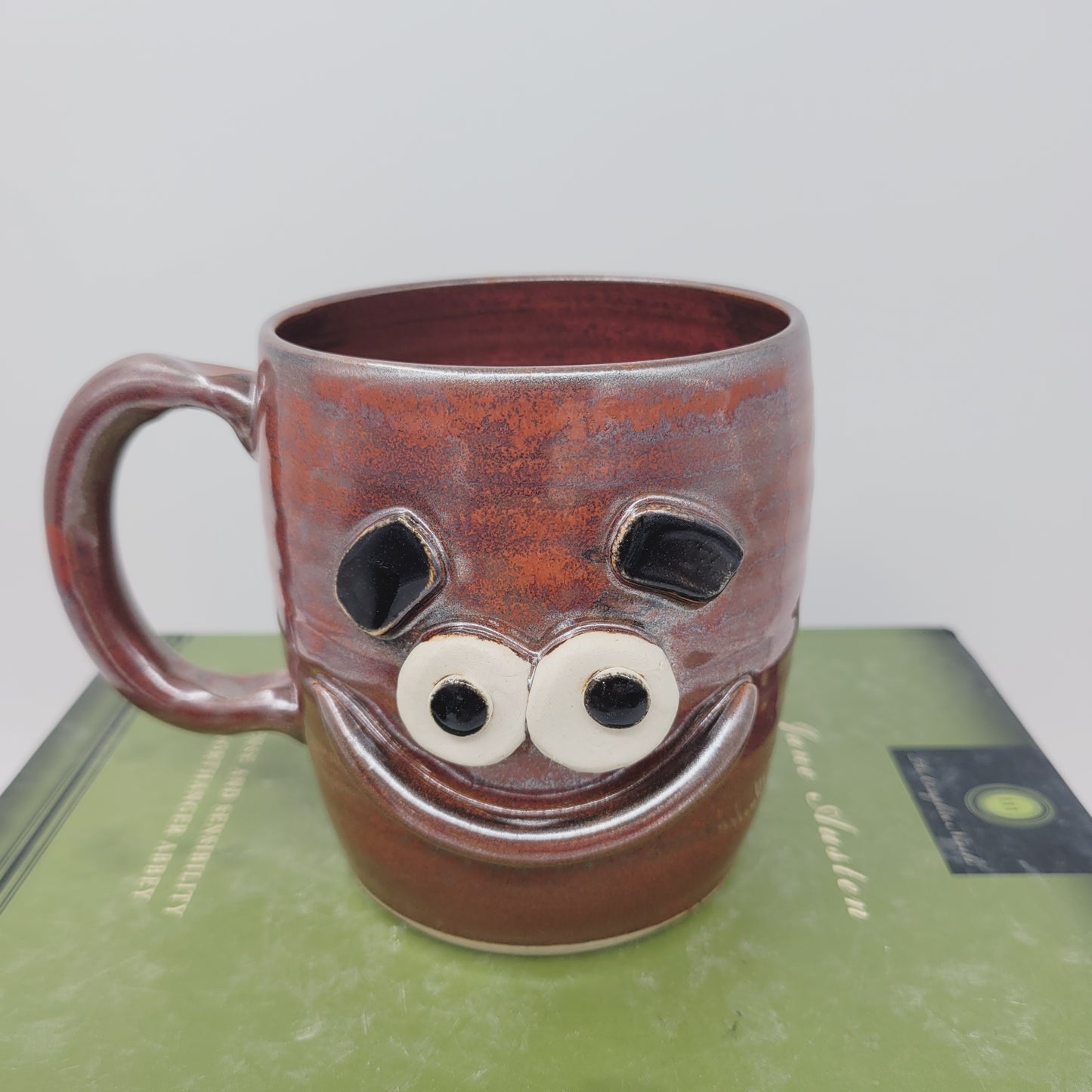 Smiley Face Mug | 16 Ounces | Cinnamon Red | Handmade Stoneware Pottery Coffee Cups