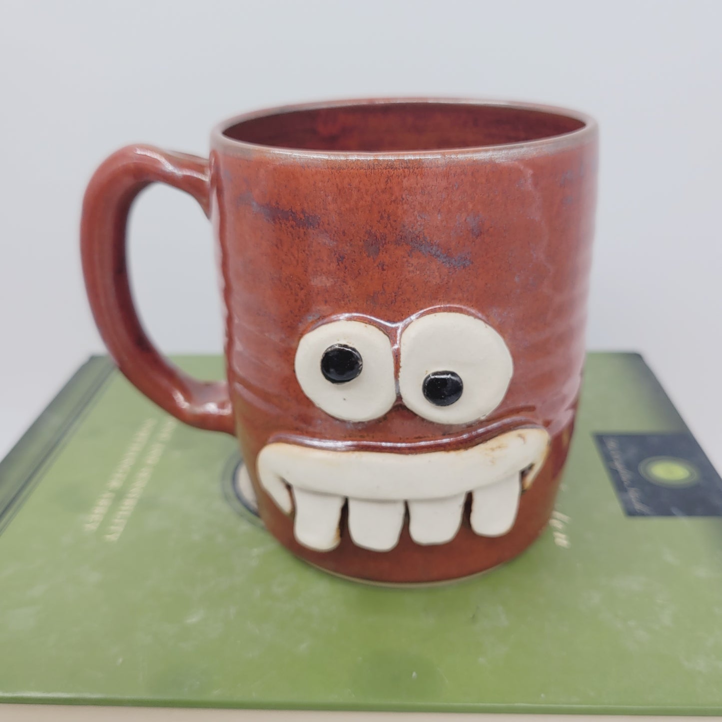 Ceramic Coffee Cup in Rustic Red Brown | UG CHUG Funny Face Mug | Handmade Stoneware Pottery