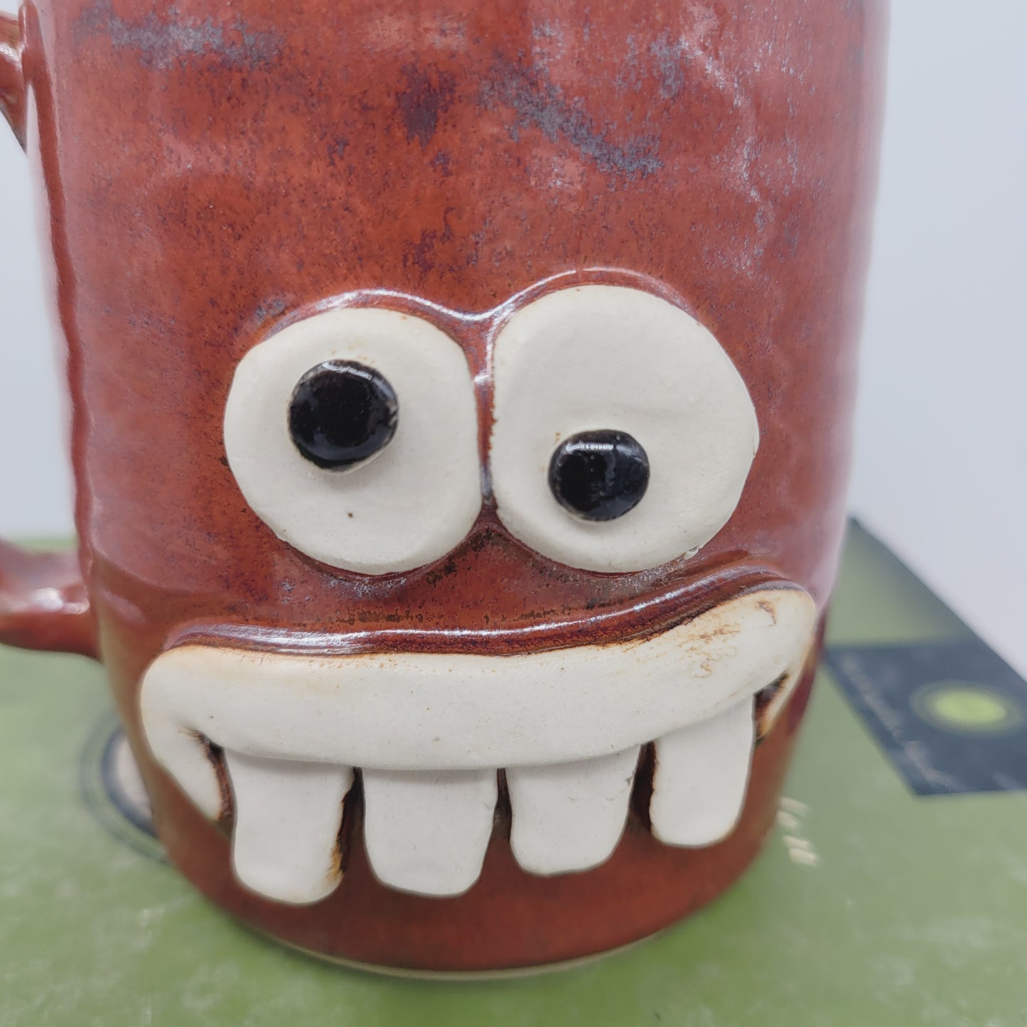 Ceramic Coffee Cup in Rustic Red Brown | UG CHUG Funny Face Mug | Handmade Stoneware Pottery