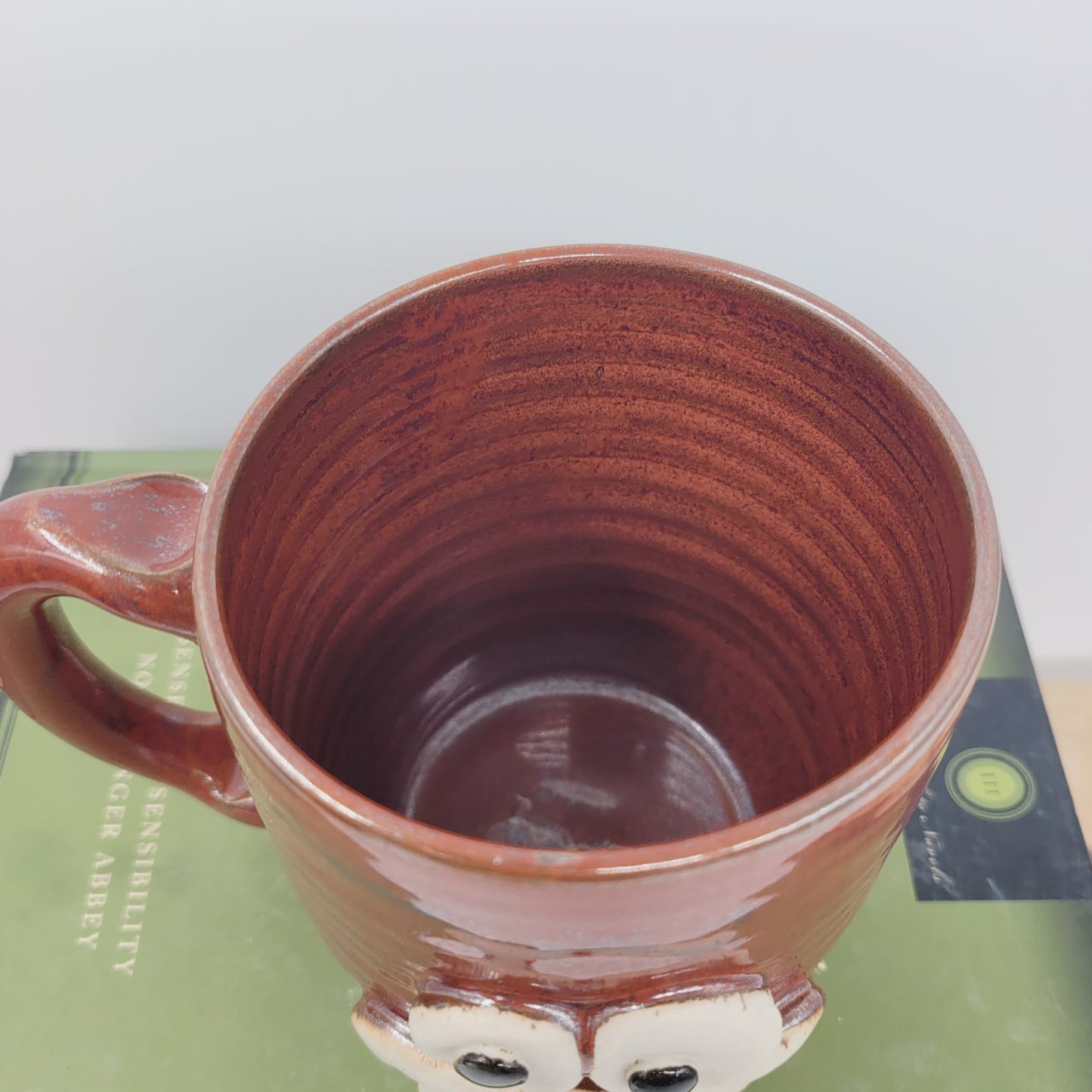 Ceramic Coffee Cup in Rustic Red Brown | UG CHUG Funny Face Mug | Handmade Stoneware Pottery