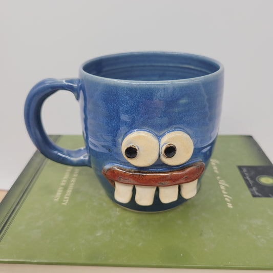 Funny Face Mug in Blue | Handmade Stoneware Pottery | Unique Coffee Cups
