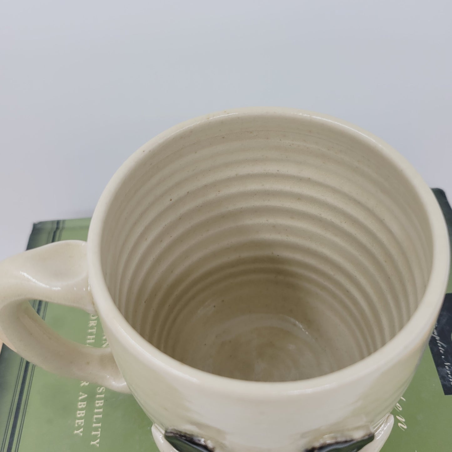 Family Gatherings Holiday Get Togethers Coffee Cup | Funny Hot Tea Mug | Handmade Stoneware Smiley Face Pottery White | Large 16 Ounces.