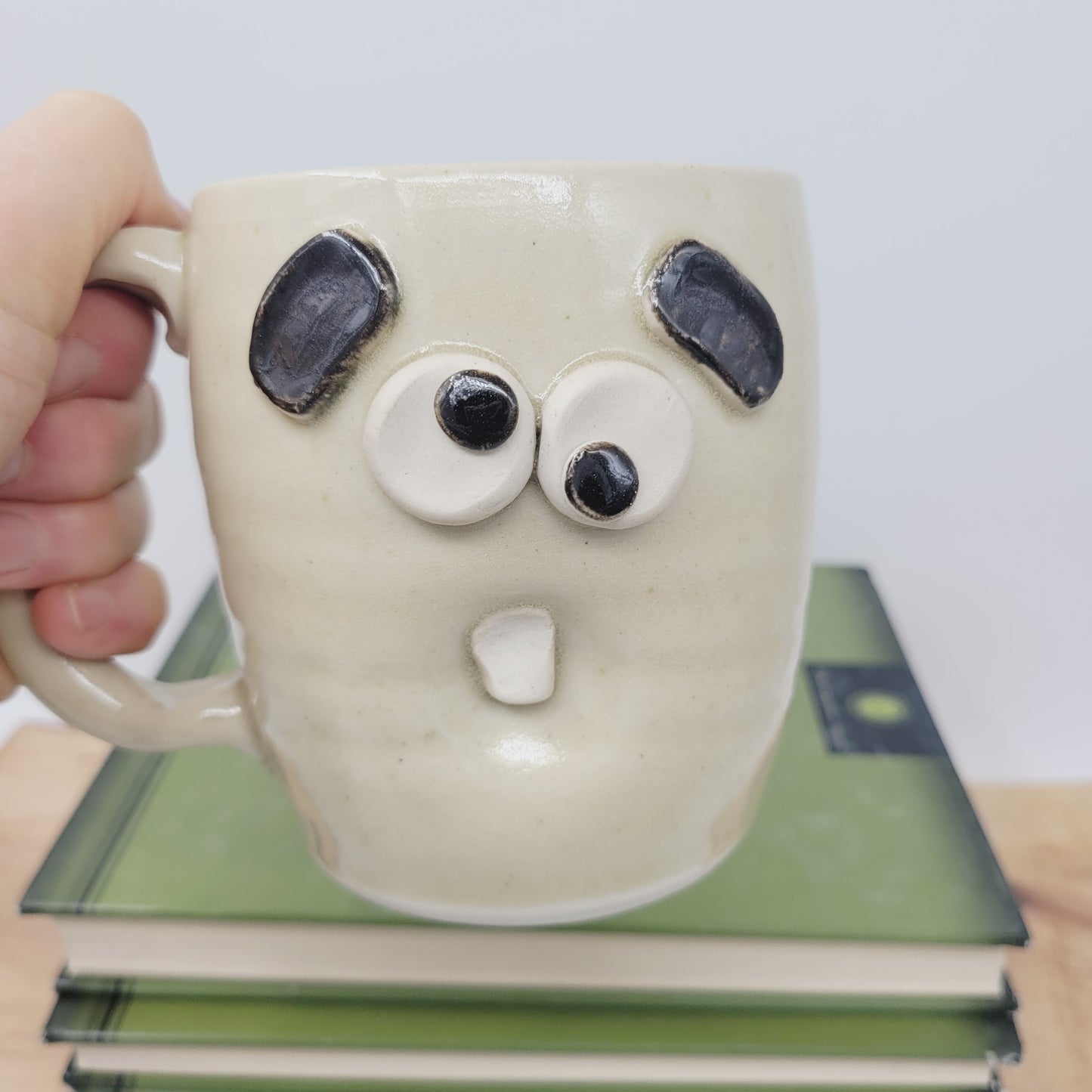 Funny Coffee Cup | Stoney White | Stoneware Ceramic Pottery | Naïve Adulting Face Mug | Wheel-Thrown Handmade
