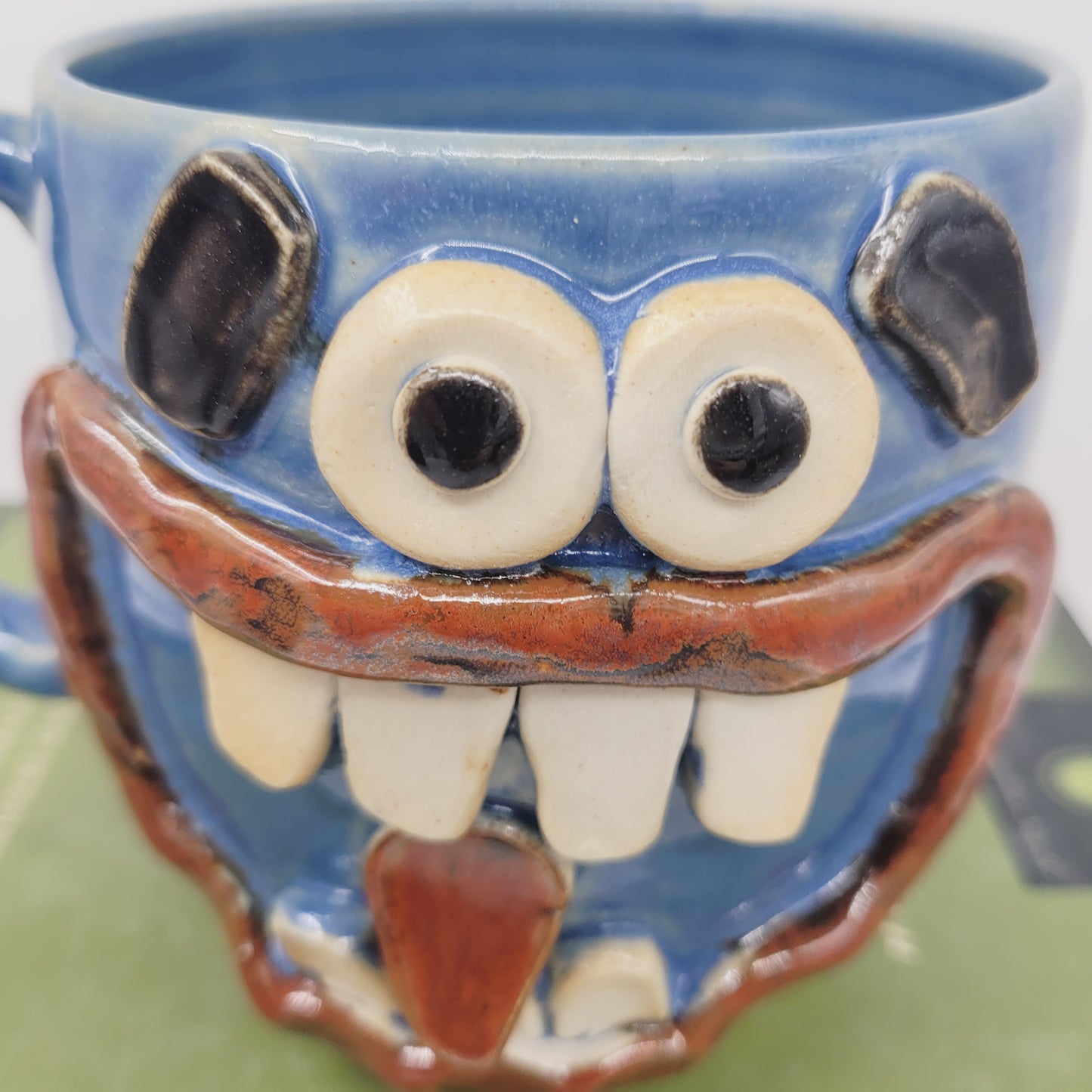 Donut Lover Coffee Cup | Extra Large 20 Oz Smiley Face Mug | Blue Tankard | Handmade Stoneware Pottery | Nelson Studio Ug Chug