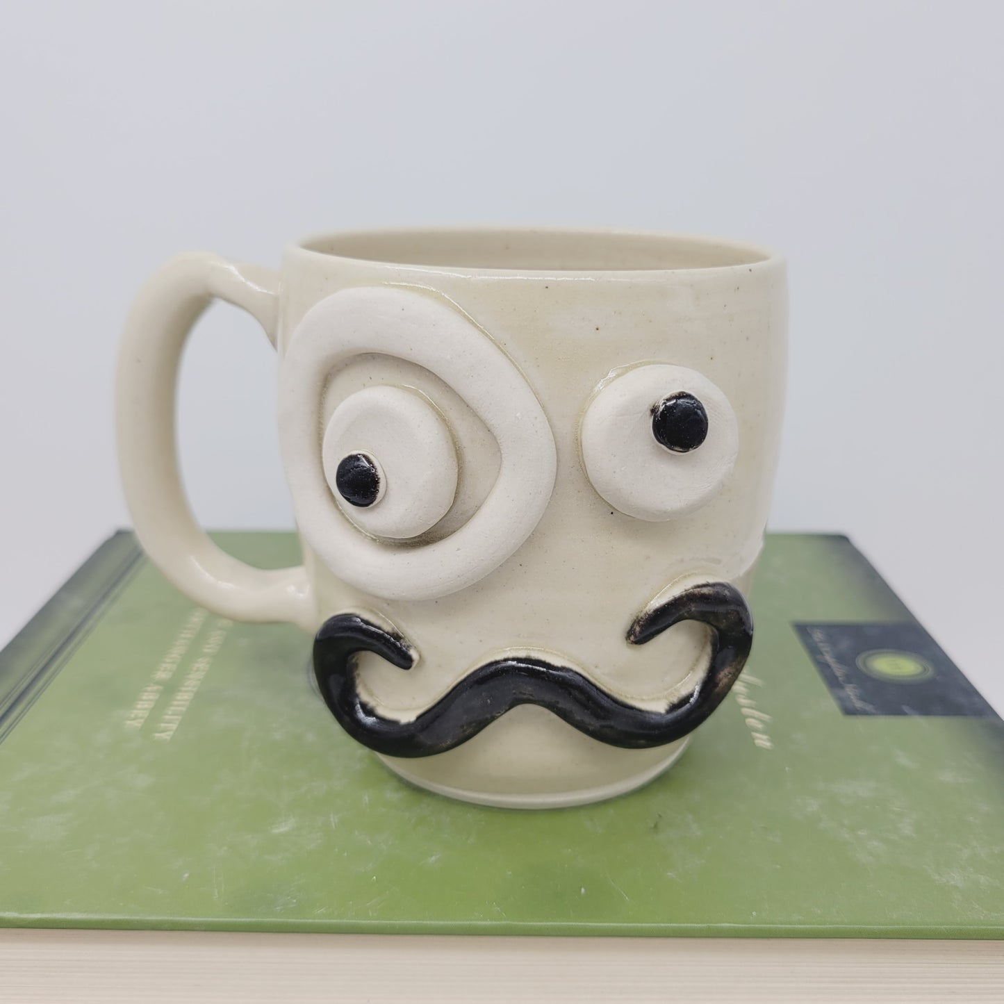 Face Mug with Monocle and Handlebar Mustache | Funny Coffee Cups | Cream 16 Oz Large | Nelson Studio Ug Chug