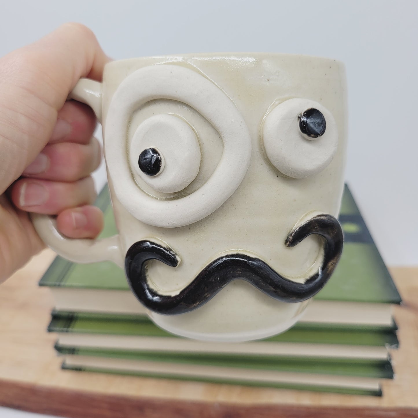 Face Mug with Monocle and Handlebar Mustache | Funny Coffee Cups | Cream 16 Oz Large | Nelson Studio Ug Chug