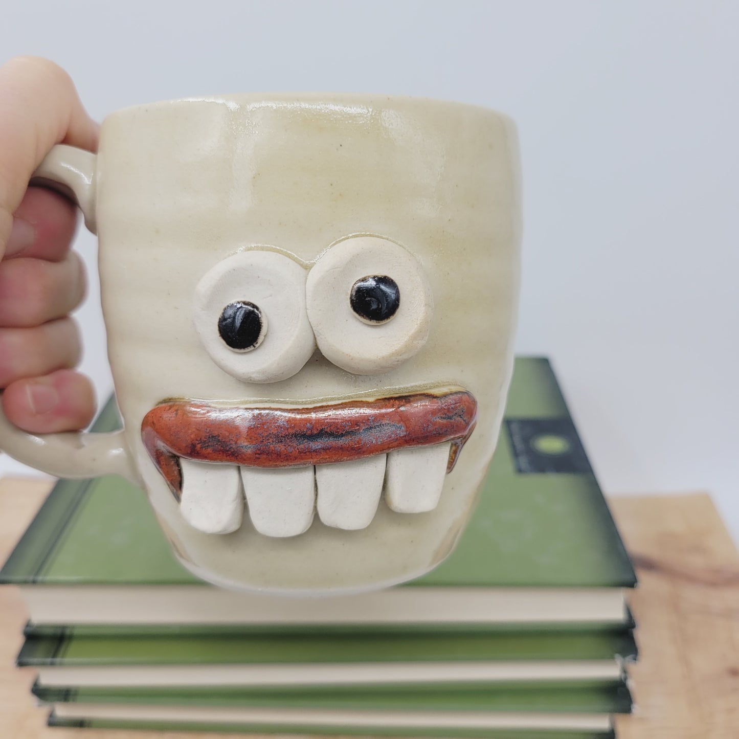 Funny Man Father Mug | Dad Bod No Excuses Workout Guy | Large Coffee Cups for Him | Stoneware Clay Pottery | Nelson Studio Ug Chug Face Mug | Cream