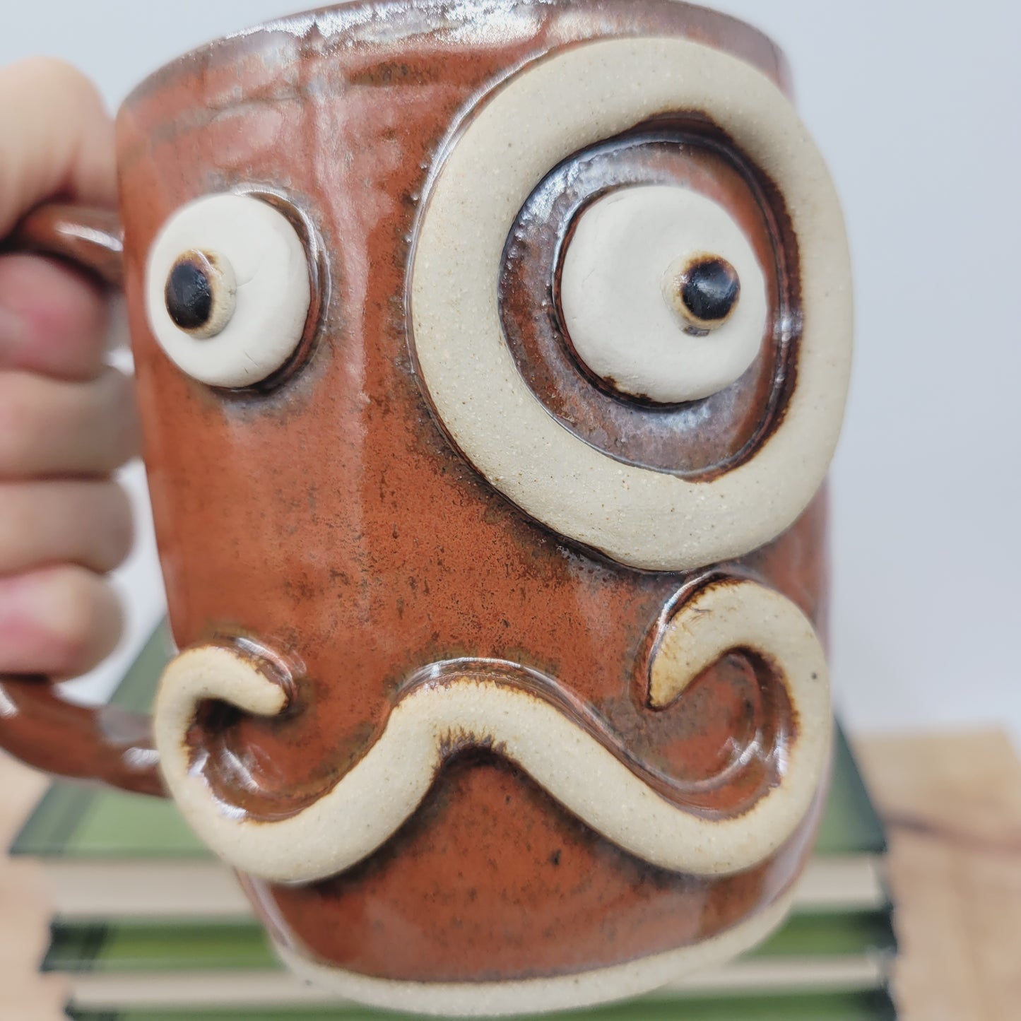 Face Mug with Monocle and Handlebar Mustache | Funny Coffee Cups | Cinnamon Red 16 Oz | Nelson Studio Ug Chug