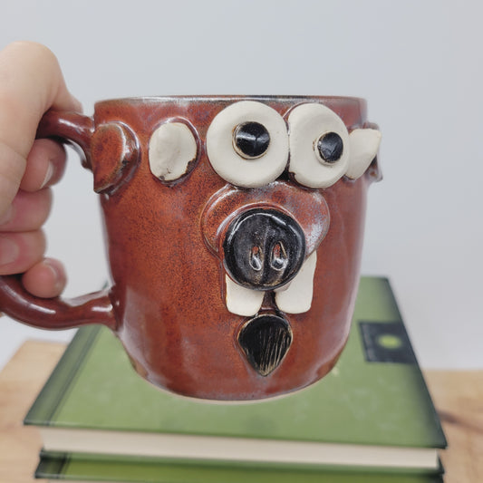 Goat Face Coffee Cup | Red | Homesteading Animal Loving Country Kitchen | Fun Barnyard Animals Stoneware Goat Lover Mug