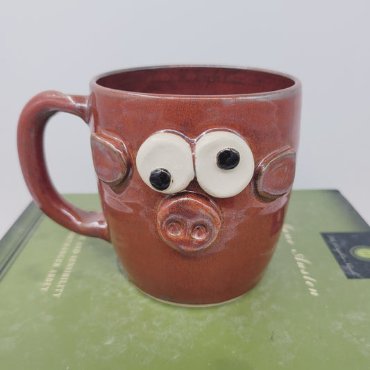 Red Pig Face Pottery Mug | Microwave Dishwasher Safe Stoneware Pottery | Farmhouse Barn Life