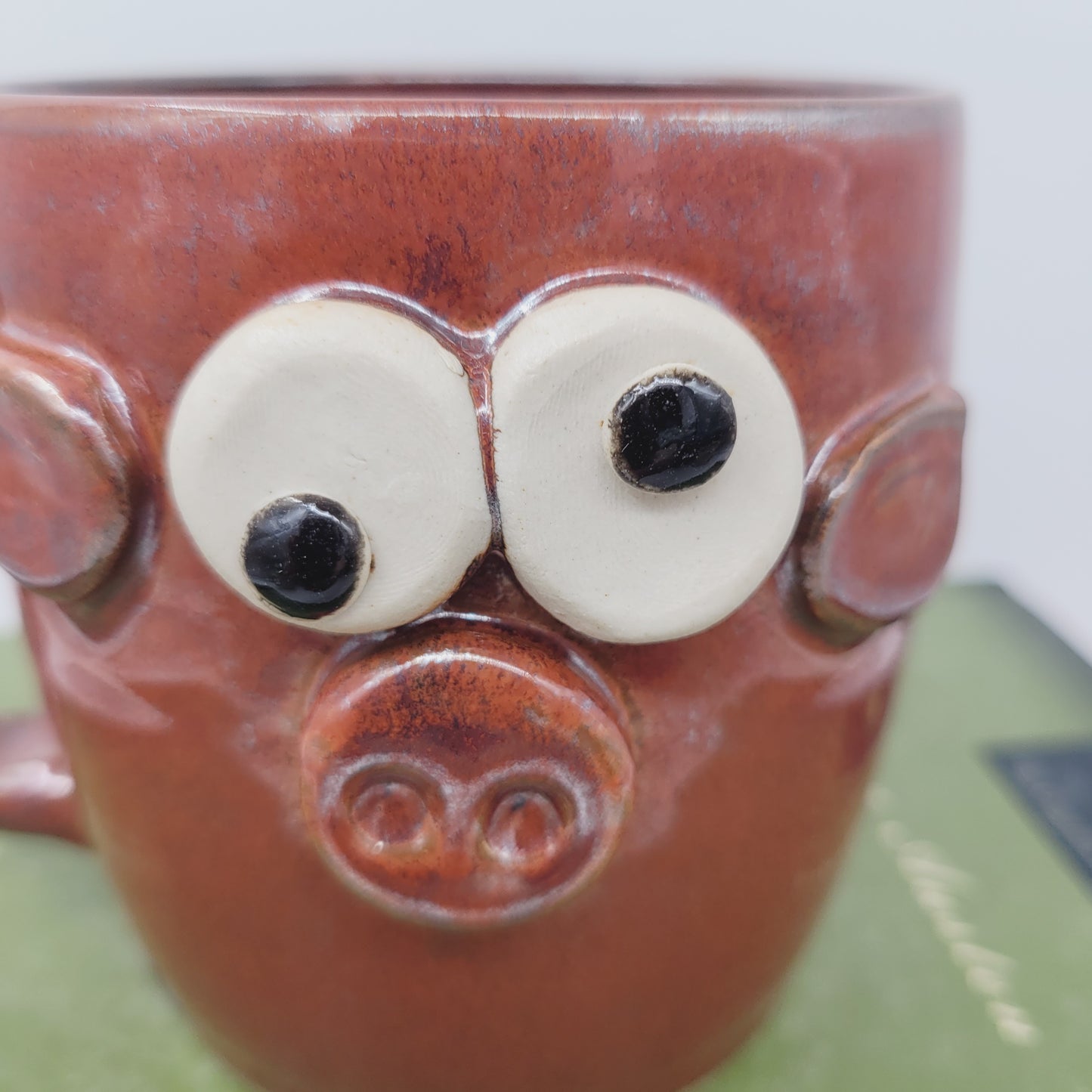 Red Pig Face Pottery Mug | Microwave Dishwasher Safe Stoneware Pottery | Farmhouse Barn Life