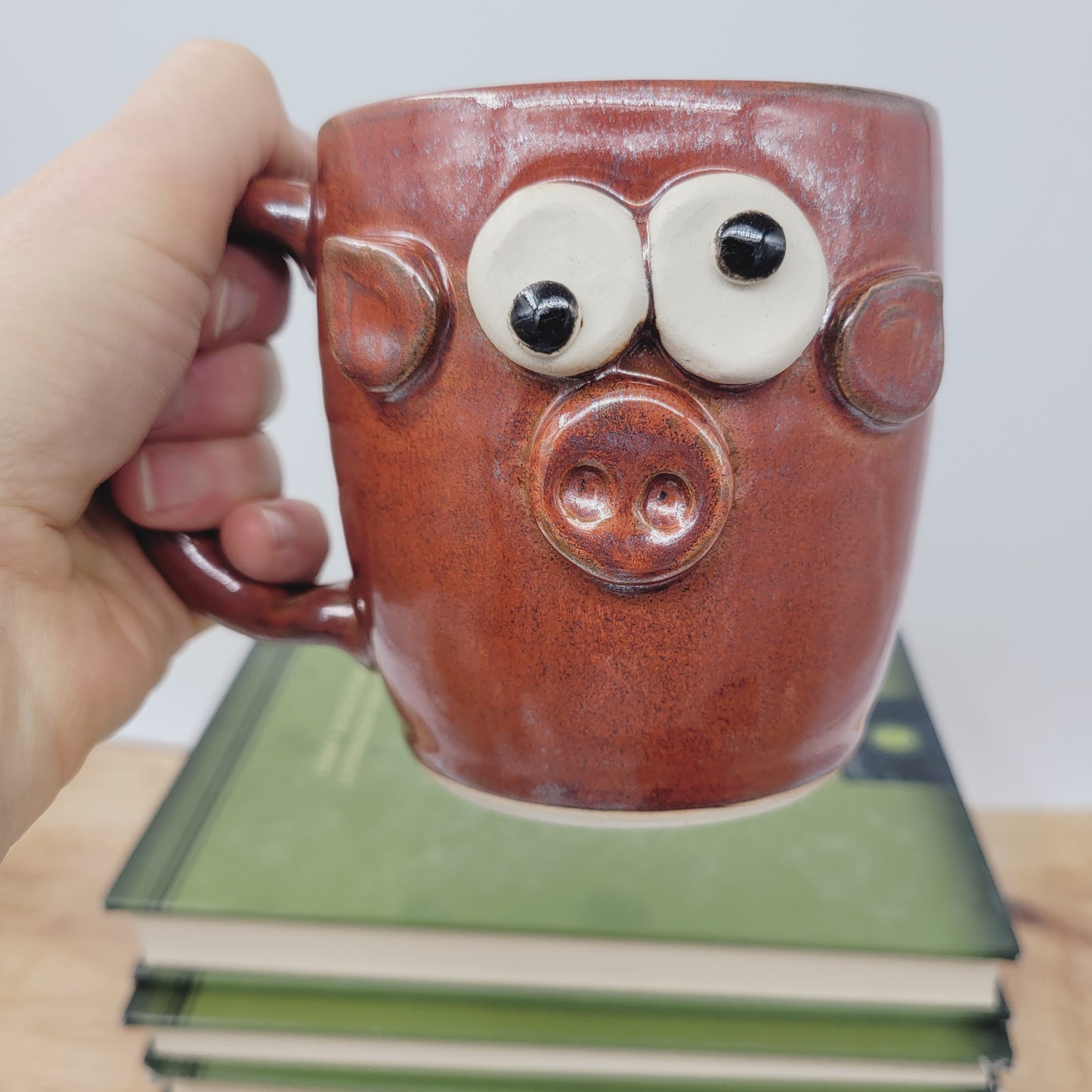 Red Pig Face Pottery Mug | Microwave Dishwasher Safe Stoneware Pottery | Farmhouse Barn Life