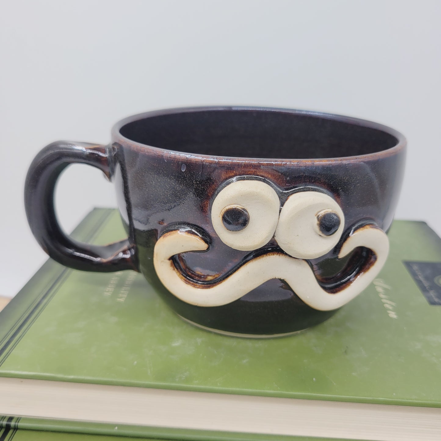 Handlebar Mustache Small Bowl with Handle | Black | Handmade Stoneware Pottery Soup Mug | Nelson Studio Ug Chug