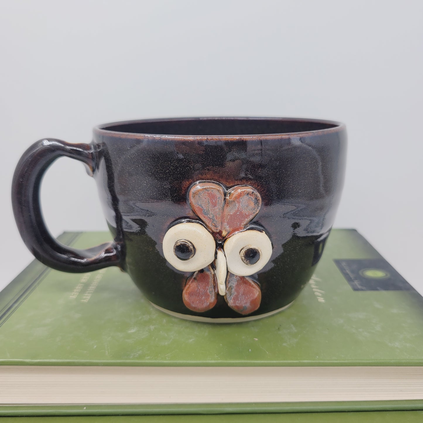 Rooster Soup Mug | Chicken Collector Bowl with Handle | Handmade Stoneware Clay Pottery | Green | Nelson Studio Ug Chug | Farm Animals