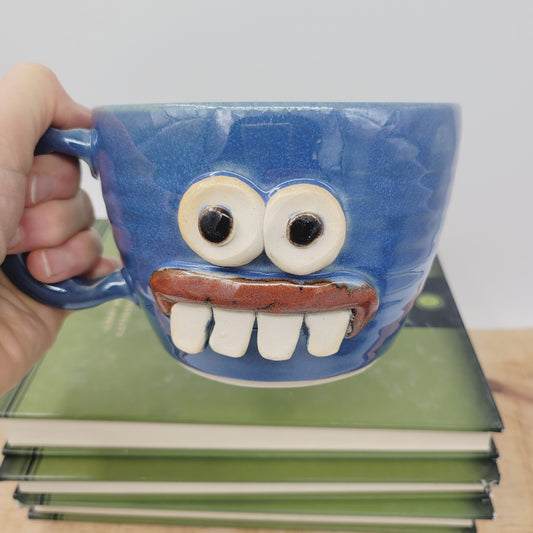 Funny Cereal Bowl Chili Crock | Blue | Handmade Stoneware Pottery Chicken Soup Mug | Bowl with Small Handle