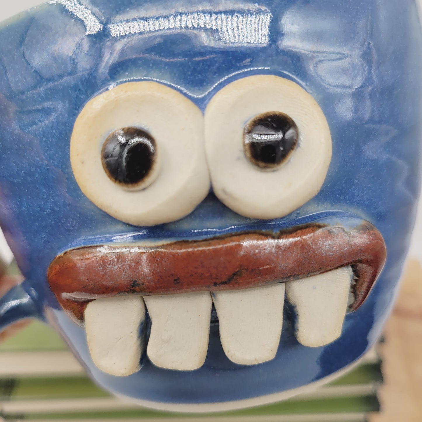 Funny Cereal Bowl Chili Crock | Blue | Handmade Stoneware Pottery Chicken Soup Mug | Bowl with Small Handle