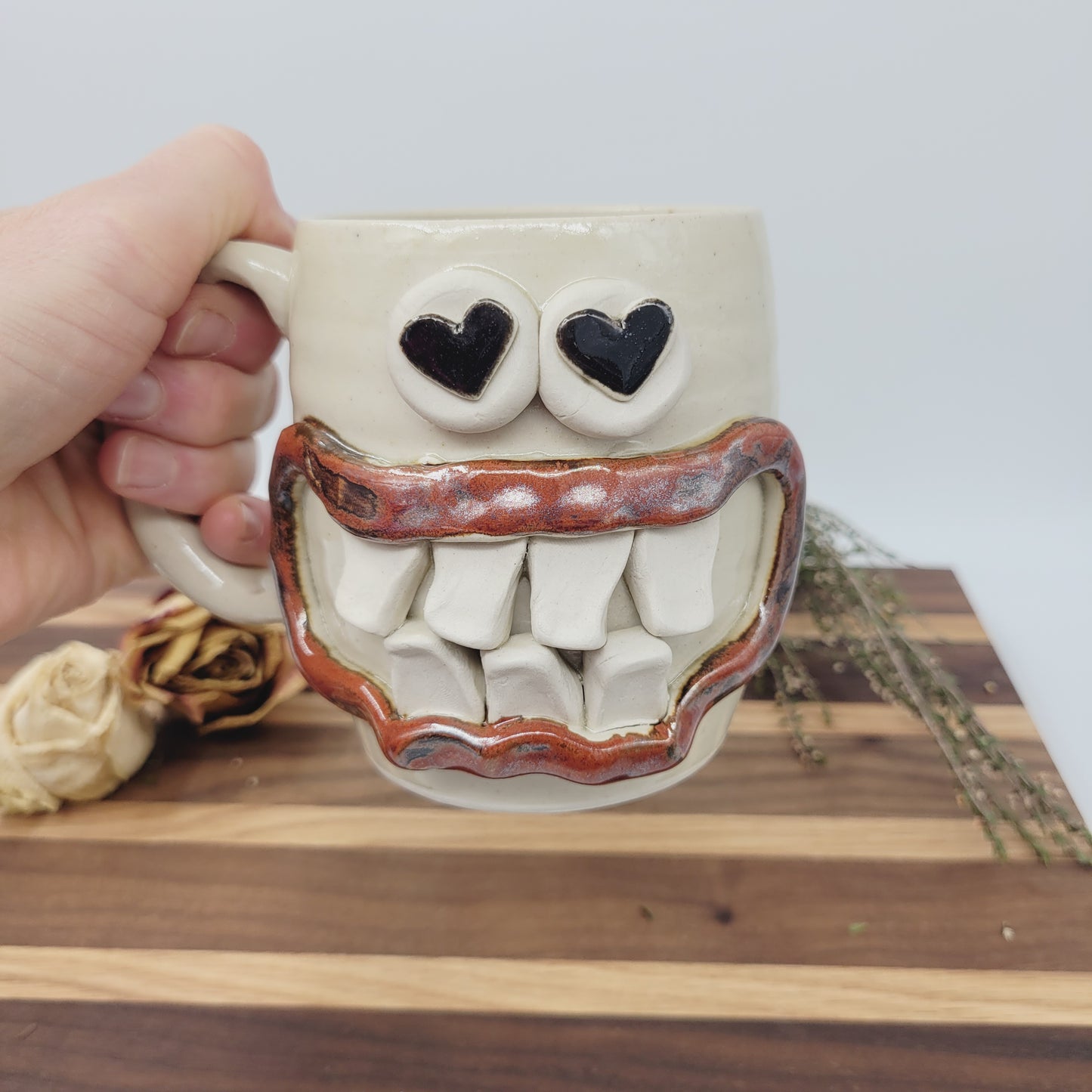 Man Coffee Cup Valentines Day Gift | White | Handmade Pottery | Ug Chug Face Mug