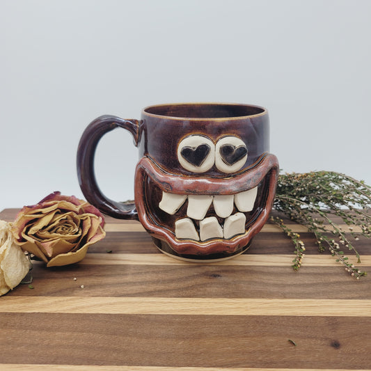 Valentine's Day Heart Eyes Smiley Face Coffee Cup | 16 Ounces | Nelson Studio Ug Chug Handmade Pottery
