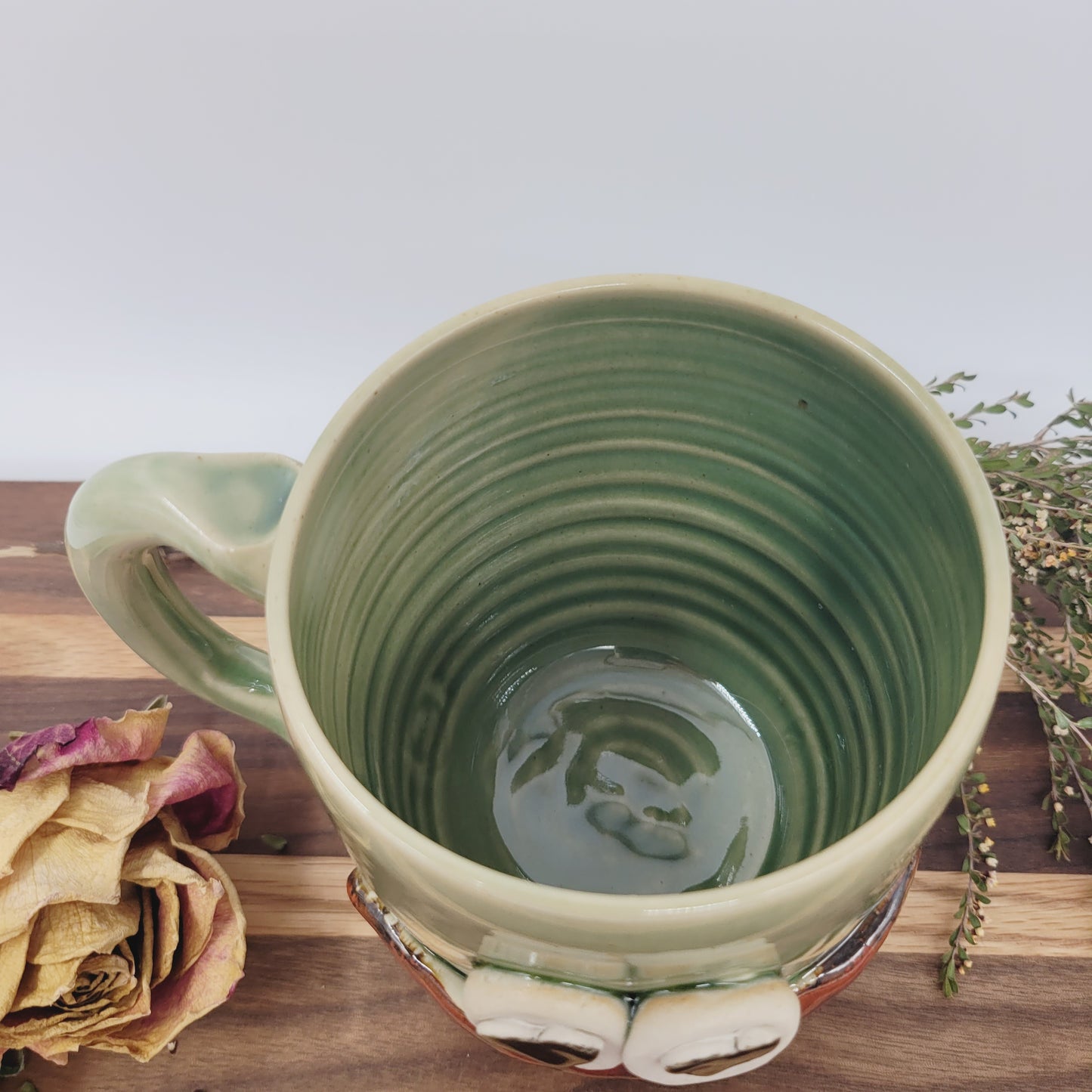 VALENTINES DAY Mug for Her | Funny Coffee Cup with Googly Heart Eyes Face | Green