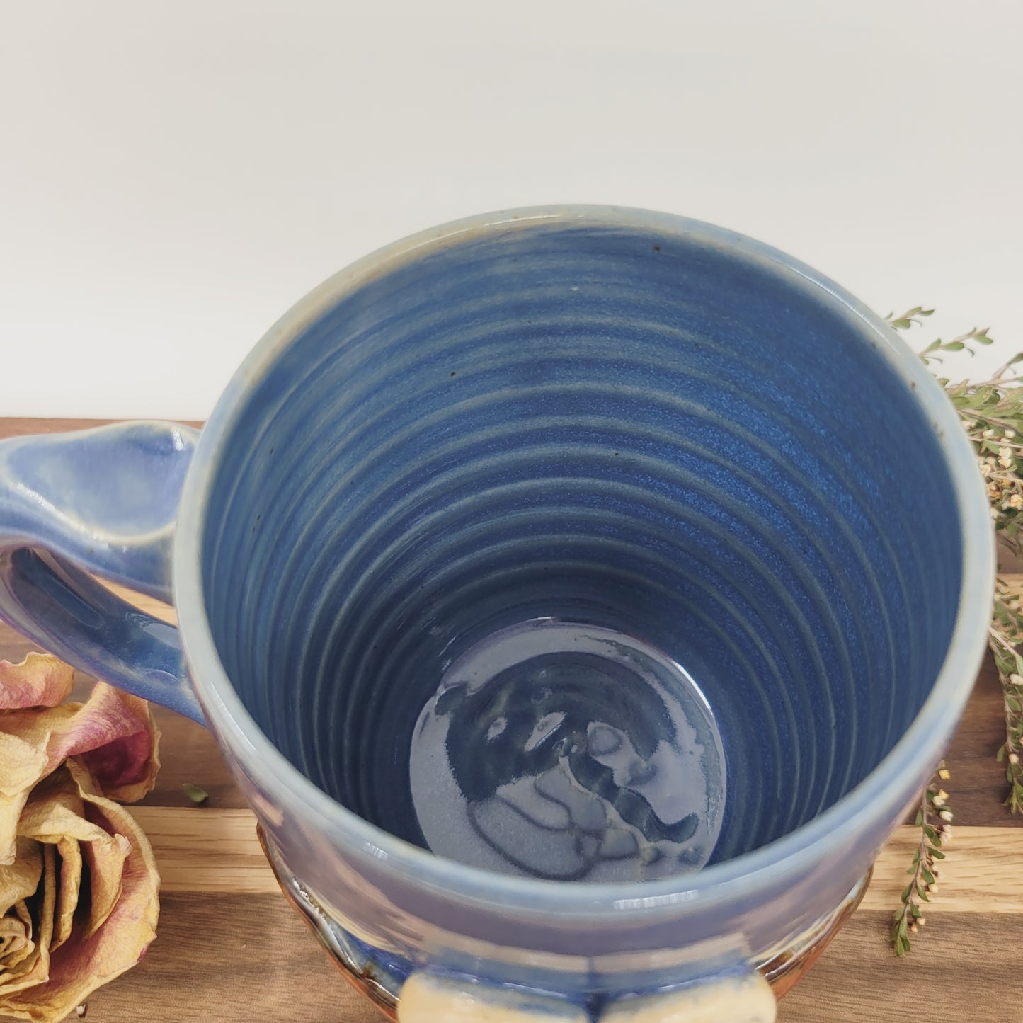 Valentine's Day Mug | Funny Face Coffee Cup with Heart Eyes | Blue | Handmade Stoneware Pottery