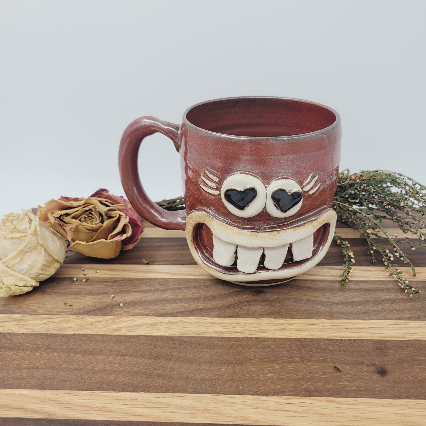 Valentine's Day Mug | Funny Face Coffee Cup with Heart Eyes | Red | Handmade Stoneware Pottery (Copy)