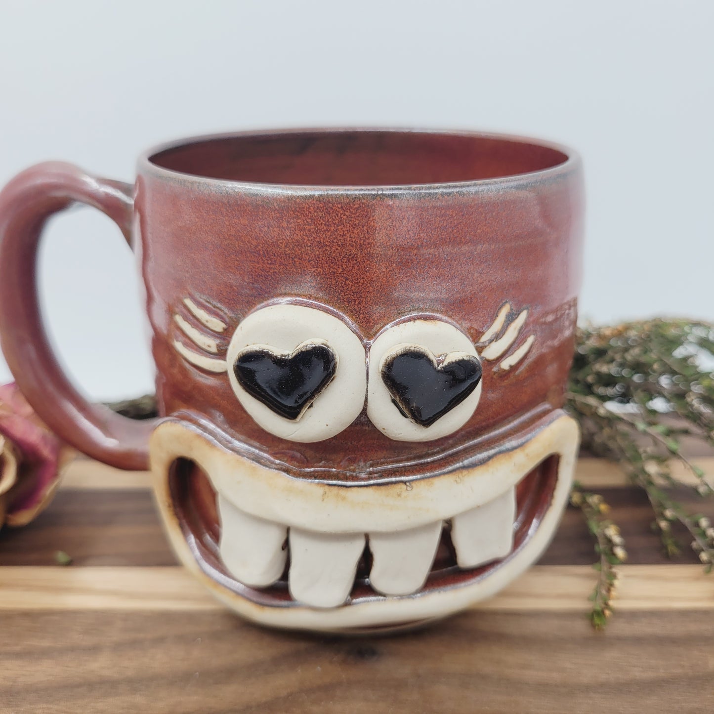 Valentine's Day Mug | Funny Face Coffee Cup with Heart Eyes | Red | Handmade Stoneware Pottery (Copy)