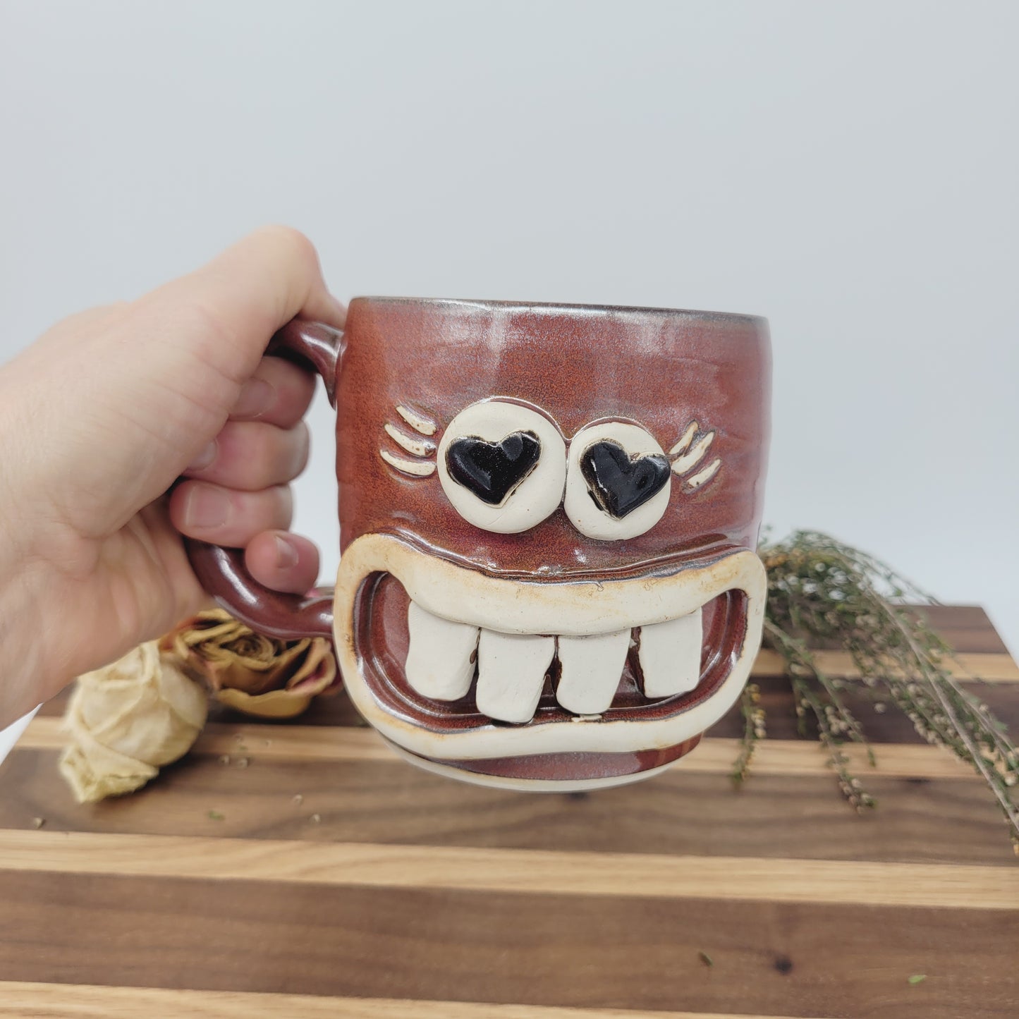 Valentine's Day Mug | Funny Face Coffee Cup with Heart Eyes | Red | Handmade Stoneware Pottery (Copy)