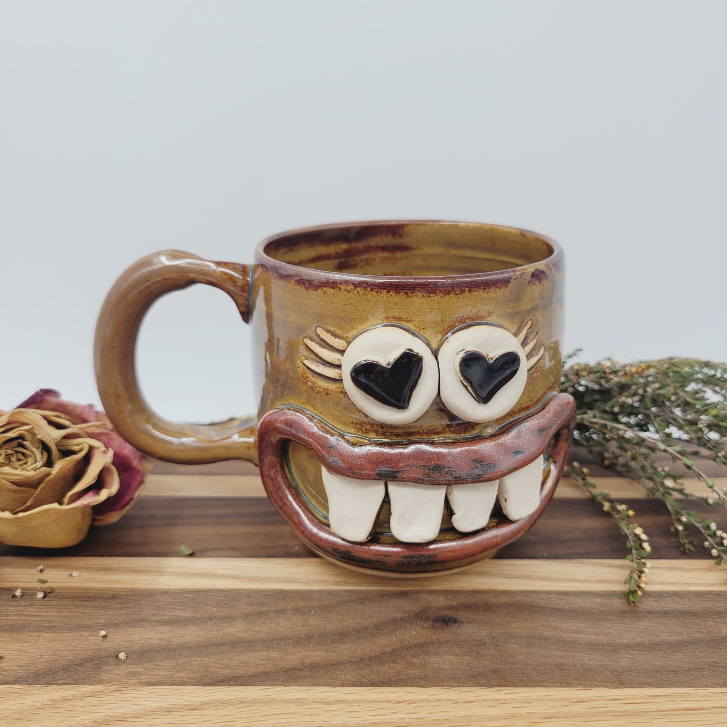 VALENTINES DAY Mug for Her | Funny Coffee Cup with Googly Heart Eyes Face | Caramel