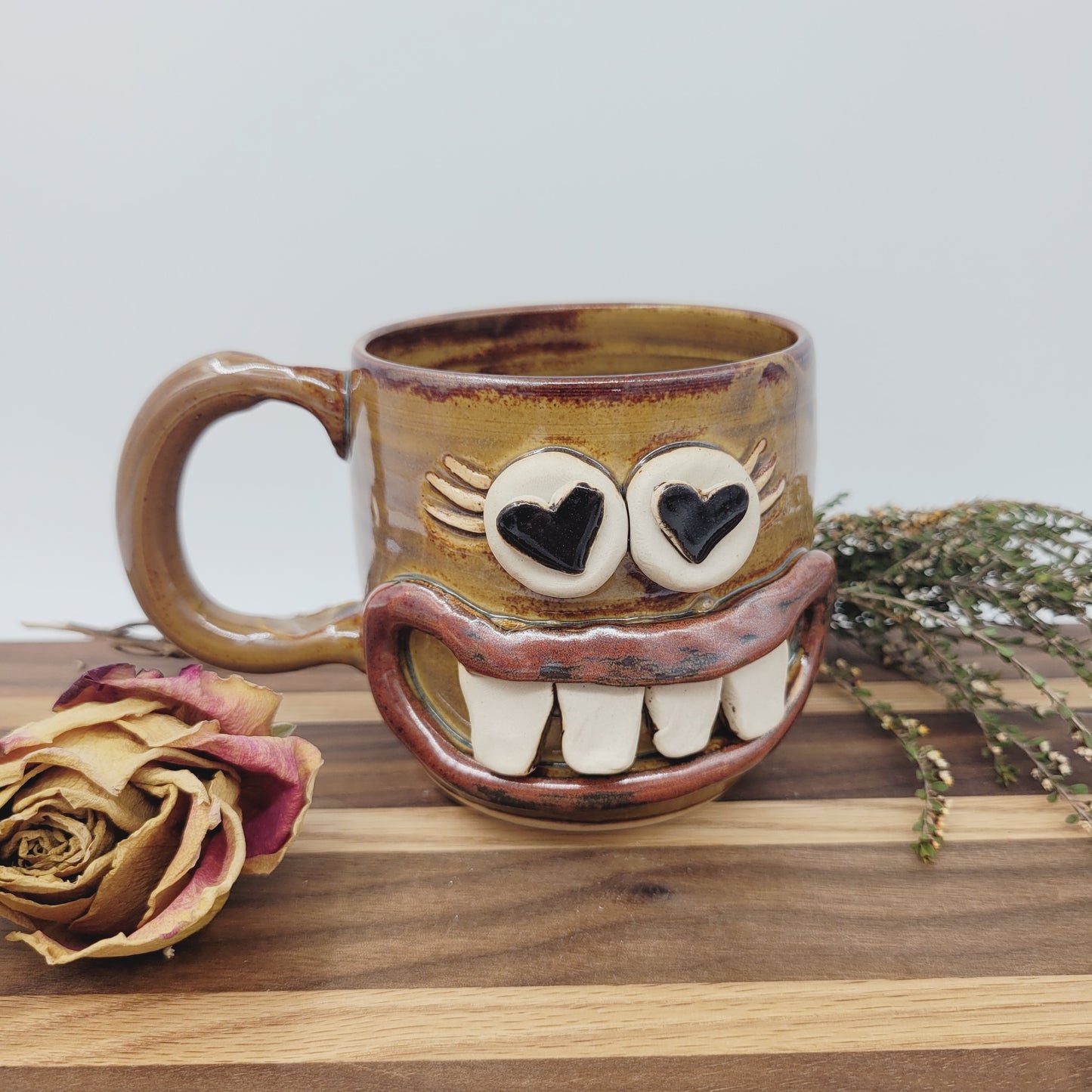 VALENTINES DAY Mug for Her | Funny Coffee Cup with Googly Heart Eyes Face | Caramel