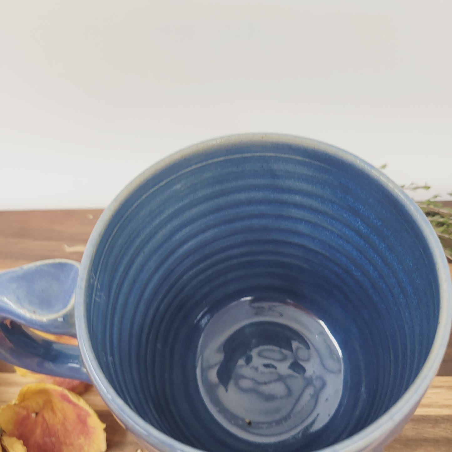 Large Heart Hot Tea Mug | Blue | Floral Pattern Design | Cute 16 Ounce Coffee Cup | Valentine's Day