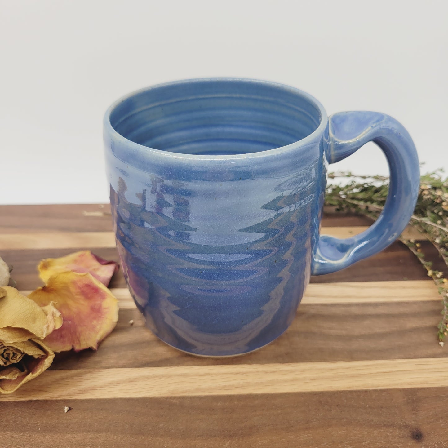 Large Heart Hot Tea Mug | Blue | Floral Pattern Design | Cute 16 Ounce Coffee Cup | Valentine's Day