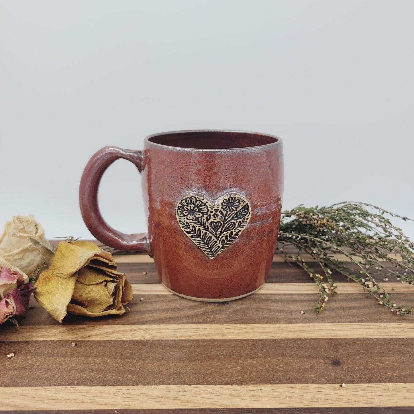 Hot Tea Mug with Heart| Red| Floral Pattern Design | Cute 16 Ounce Coffee Cup | Valentine's Day