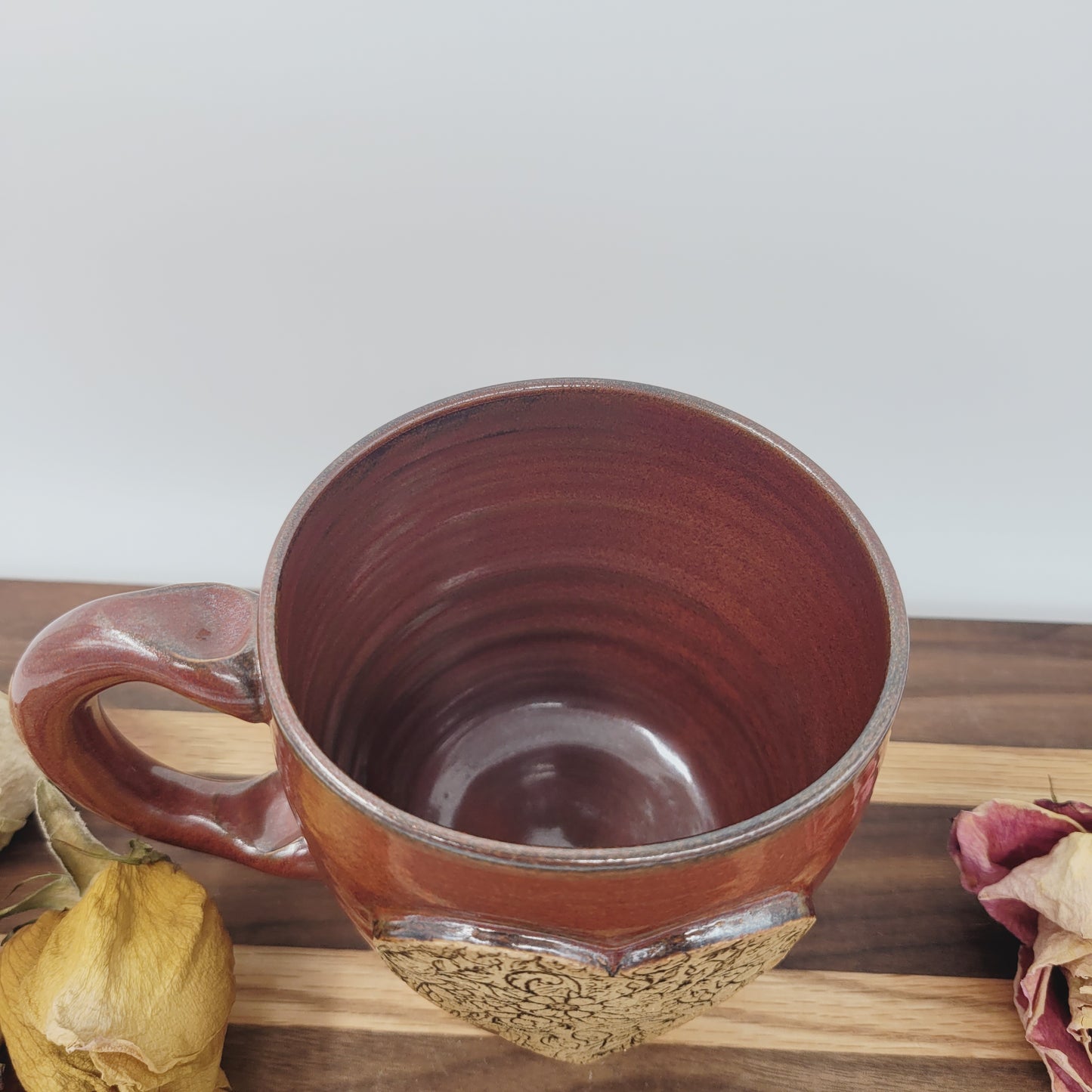 Charming Floral Heart Hot Tea Mug | Red | Floral Pattern Design | Cute Coffee Cup |Handmade Pottery