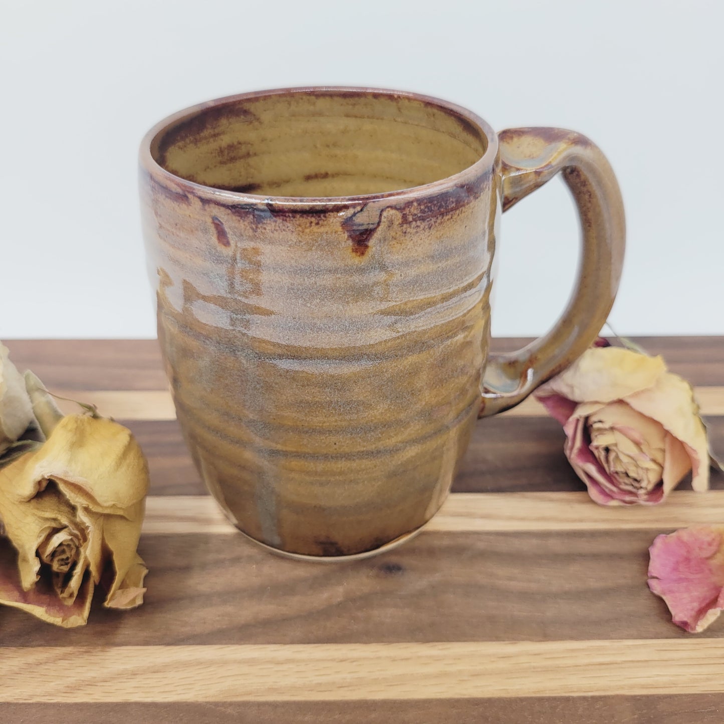 Coffee Cup with Heart | Caramel Brown | Floral Pattern Design | Hot Tea Mug