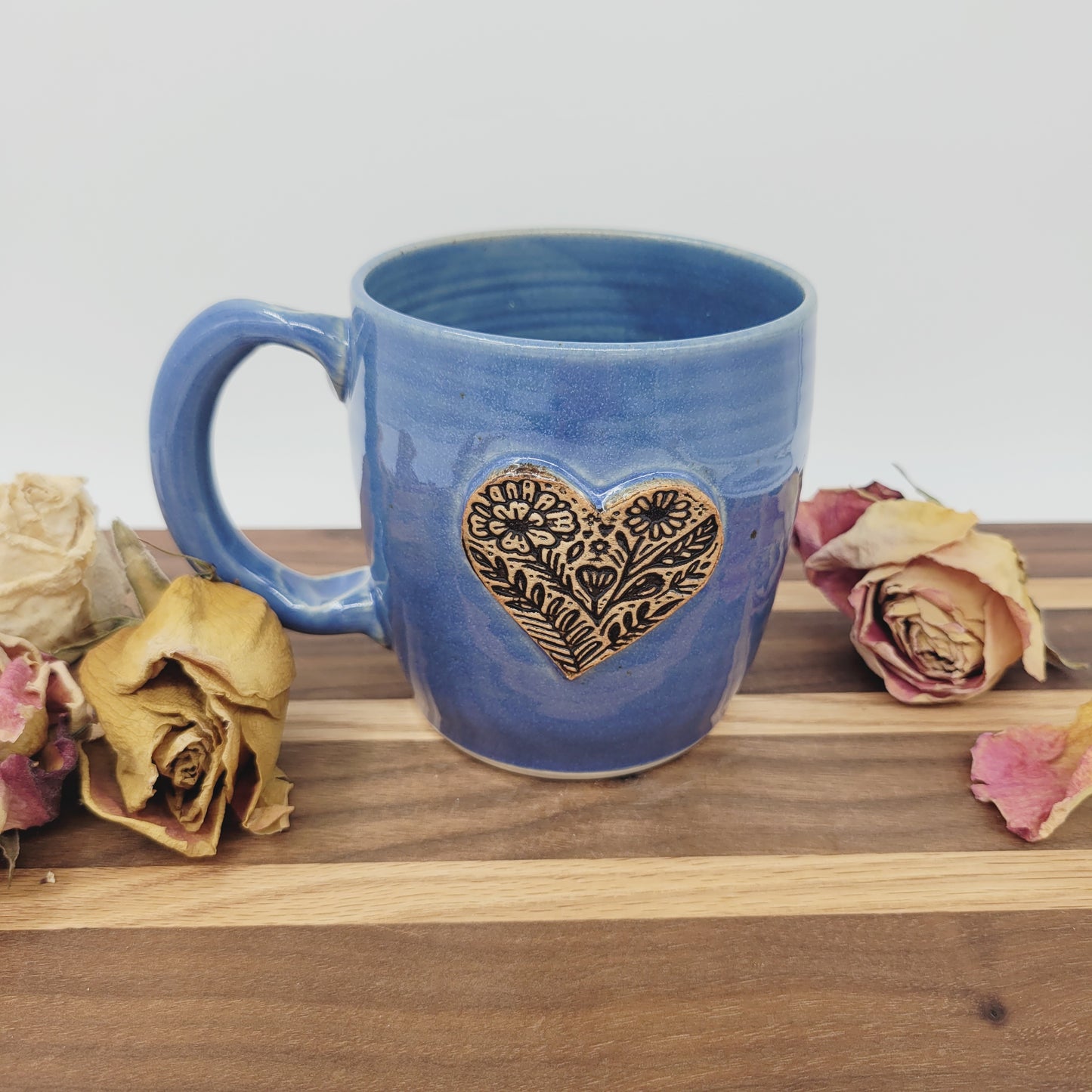 Floral Heart Hot Tea Mug | Blue | 12 Ounce Coffee Cup | Valentine's Day