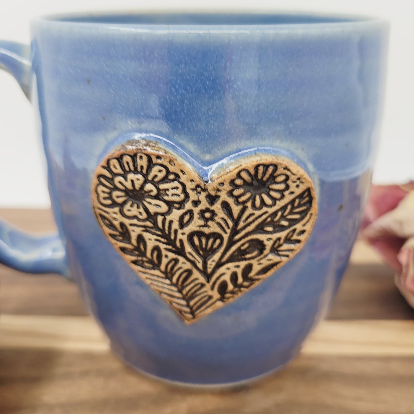 Floral Heart Hot Tea Mug | Blue | 12 Ounce Coffee Cup | Valentine's Day