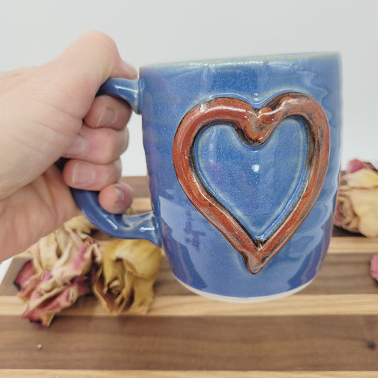 VALENTINE'S DAY Coffee Cup | Big Heart Mug | Handmade Ceramic Pottery | Blue