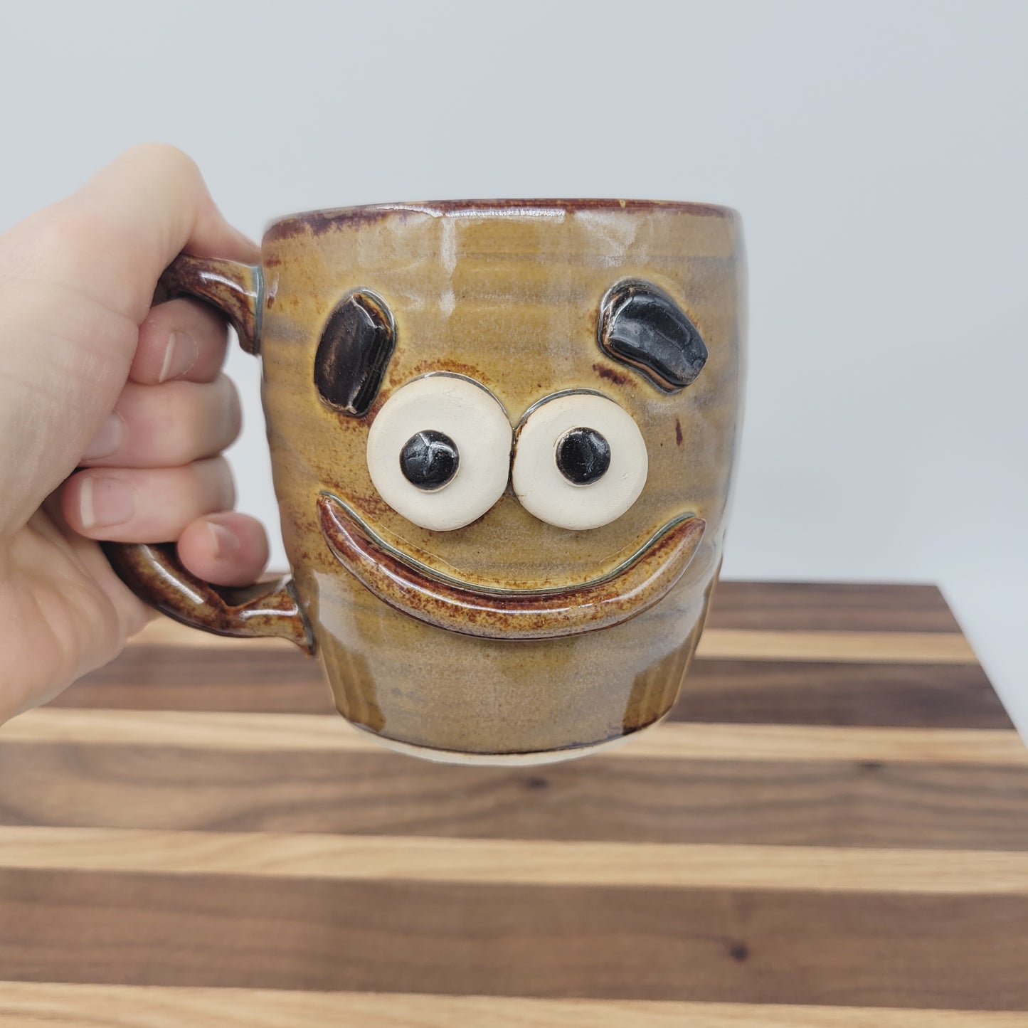 Smiley Face Mug | Handmade Coffee Cup | Caramel | Ug Chugs