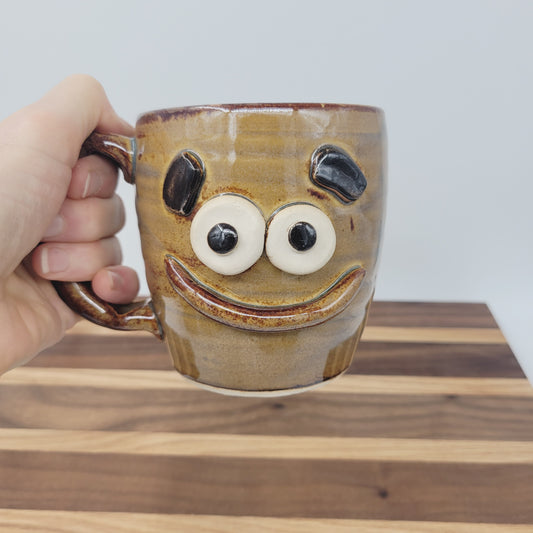 Smiley Face Mug | Handmade Coffee Cup | Caramel | Ug Chugs