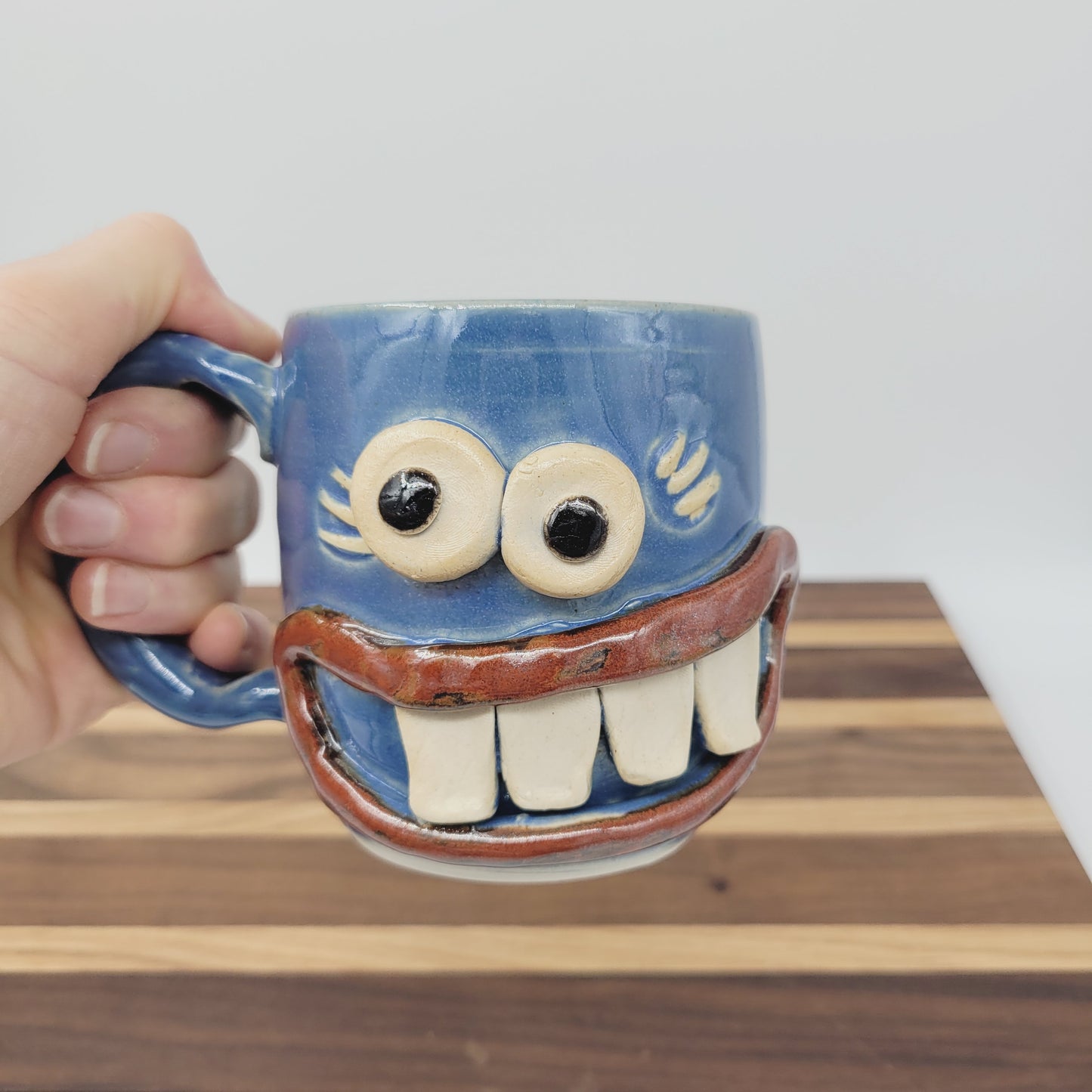 MONDAY Morning Mug | Funny Face Coffee Cup | 12 OZ Blue | Unique Handmade Stoneware Pottery