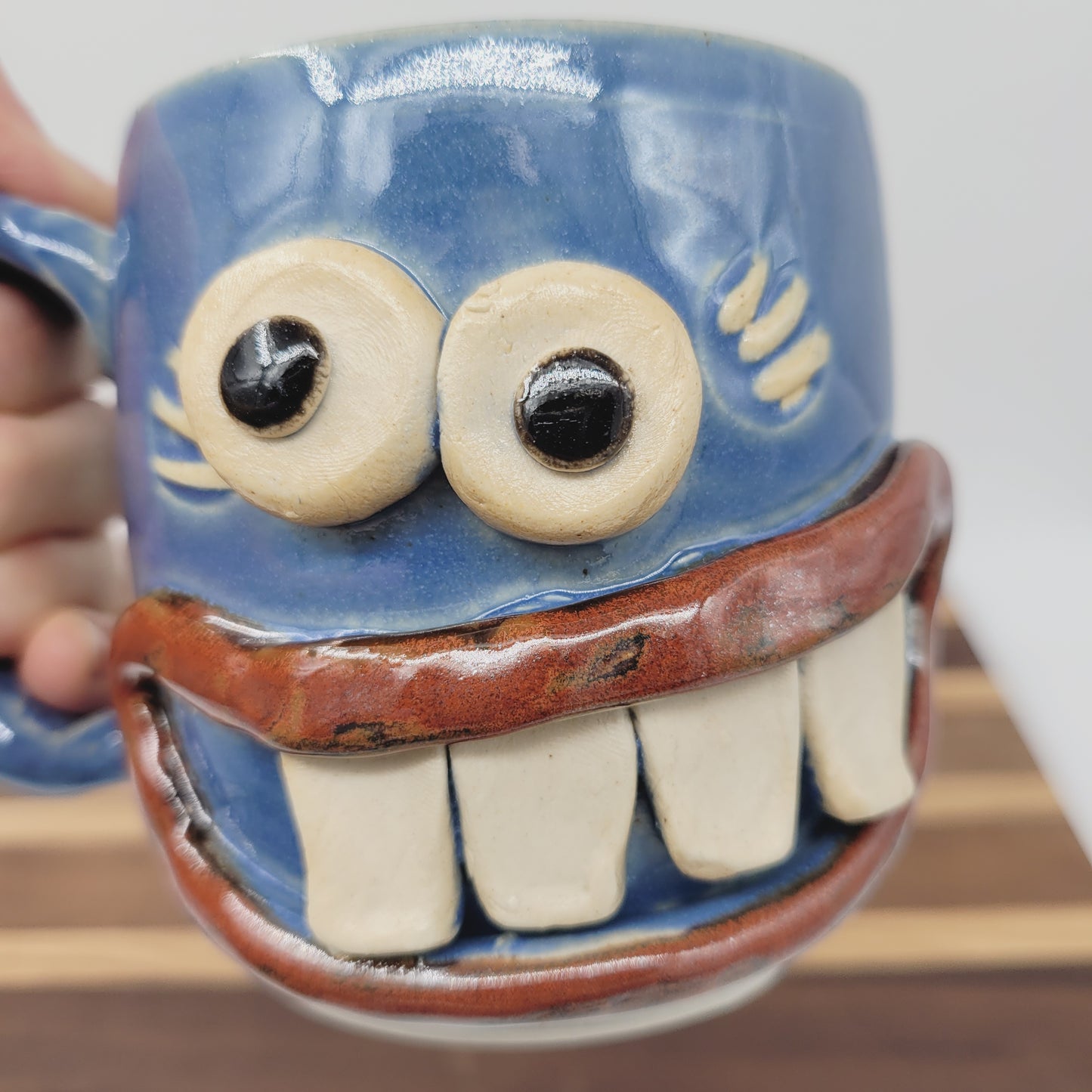 MONDAY Morning Mug | Funny Face Coffee Cup | 12 OZ Blue | Unique Handmade Stoneware Pottery