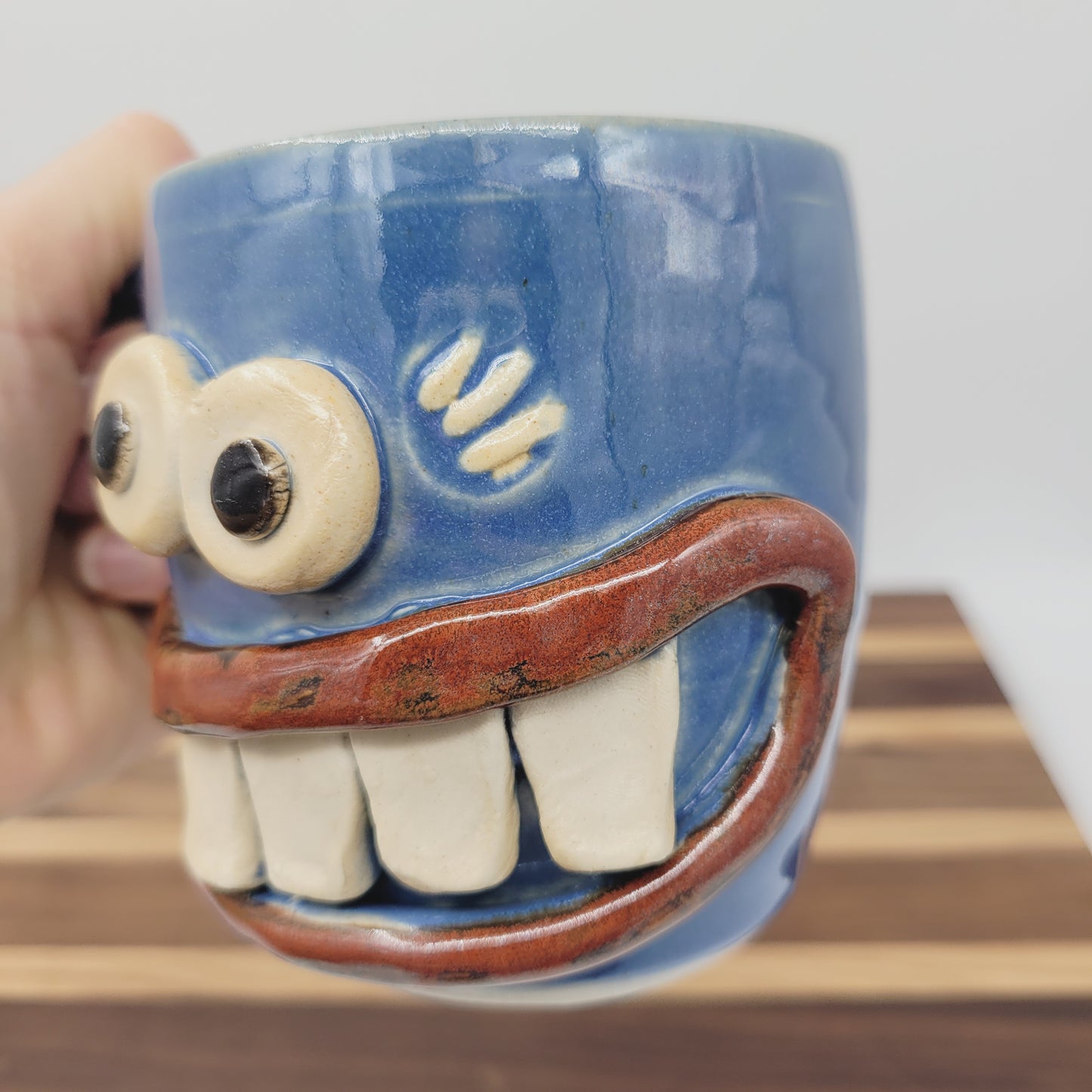 MONDAY Morning Mug | Funny Face Coffee Cup | 12 OZ Blue | Unique Handmade Stoneware Pottery