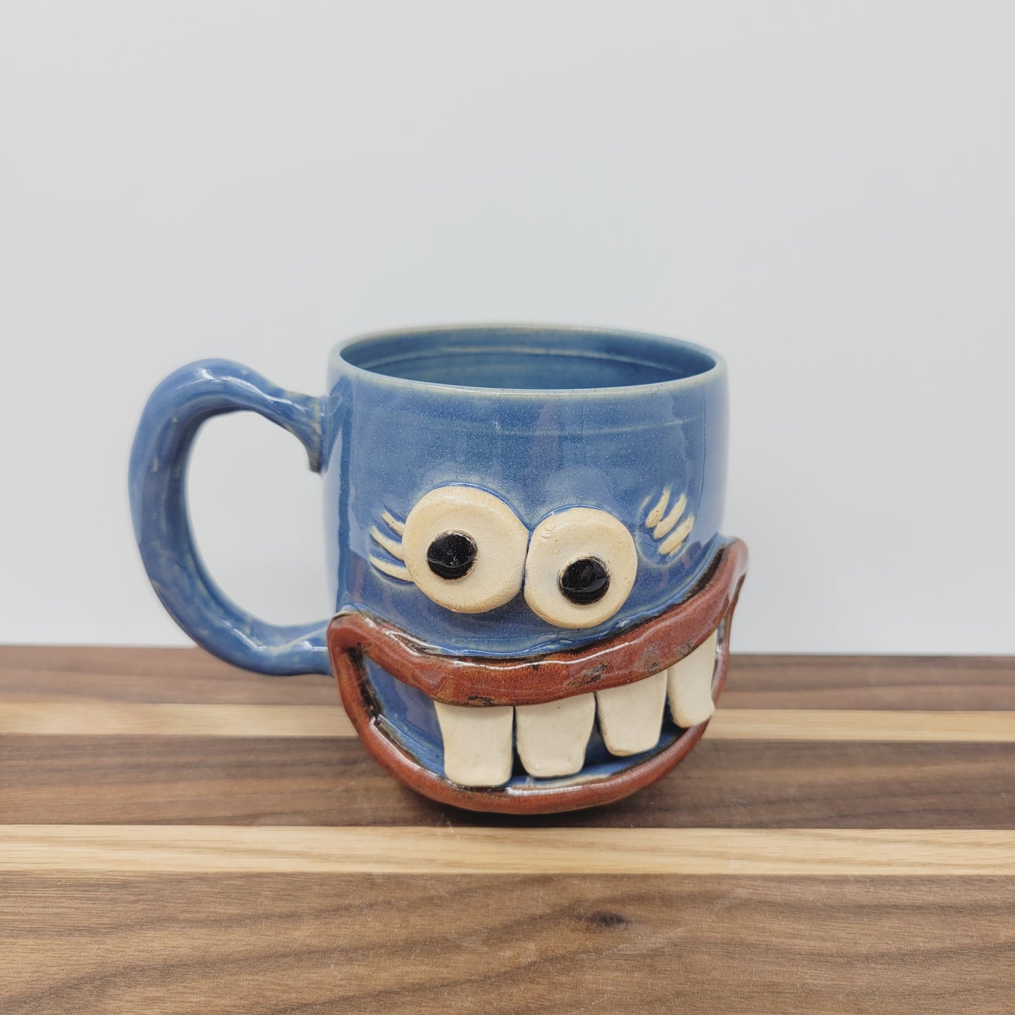 MONDAY Morning Mug | Funny Face Coffee Cup | 12 OZ Blue | Unique Handmade Stoneware Pottery