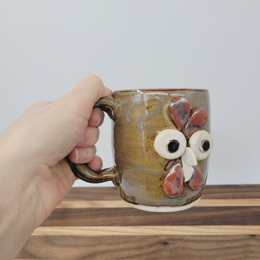 Ug Chug Chicken Coffee Cup | Handmade Farmyard Animal Face Mug | Microwave Dishwasher Safe Stoneware Pottery | Caramel