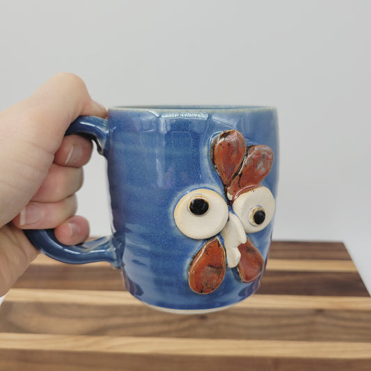 Pottery Chicken Mug | Blue | Extra Large | Cute Country Coffee Cup | Funny Farmhouse Rooster Hen Collector.