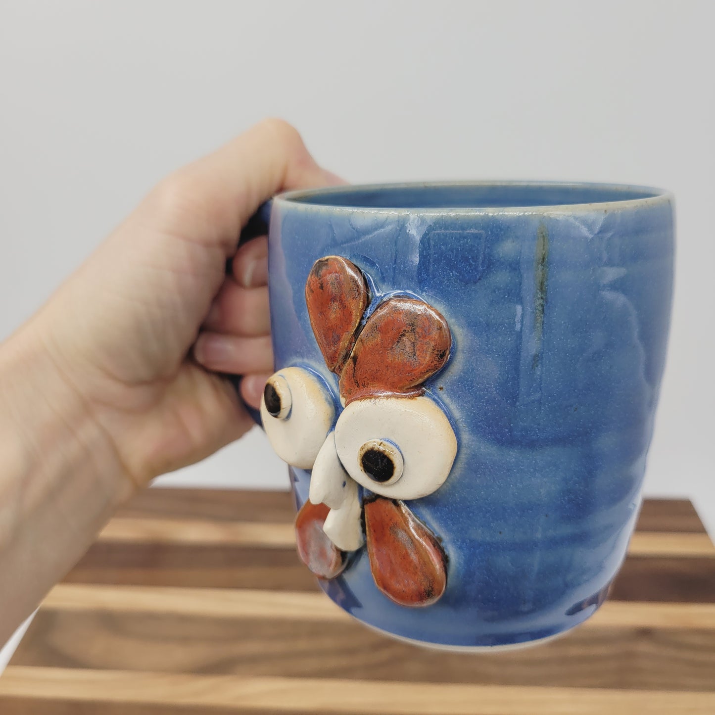 Pottery Chicken Mug | Blue | Extra Large | Cute Country Coffee Cup | Funny Farmhouse Rooster Hen Collector.